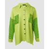 imageCHICME Womens Denim Jacket 2025 Sequin Patchwork Long Sleeve Jackets Top Button Front Oversized Denim ShacketGreen