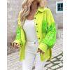 imageCHICME Womens Denim Jacket 2025 Sequin Patchwork Long Sleeve Jackets Top Button Front Oversized Denim ShacketGreen