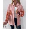 imageCHICME Womens Denim Jacket 2025 Sequin Patchwork Long Sleeve Jackets Top Button Front Oversized Denim ShacketPink