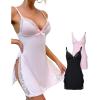 imageCHICME Womens Lace Trim Side Slit Modal Cami Sleep Dress Loungewear Cute Night Gowns for Women2pack Pinkblack