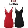 imageCHICME Womens Lace Trim Side Slit Modal Cami Sleep Dress Loungewear Cute Night Gowns for Women2pack Redblack