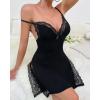 imageCHICME Womens Lace Trim Side Slit Modal Cami Sleep Dress Loungewear Cute Night Gowns for WomenBlack