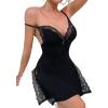 imageCHICME Womens Lace Trim Side Slit Modal Cami Sleep Dress Loungewear Cute Night Gowns for WomenBlack