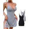 imageCHICME Womens Lace Trim Side Slit Modal Cami Sleep Dress Loungewear Cute Night Gowns for WomenGrayblack 2pack