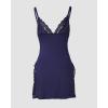 imageCHICME Womens Lace Trim Side Slit Modal Cami Sleep Dress Loungewear Cute Night Gowns for WomenPurplish Blue