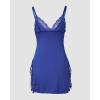imageCHICME Womens Lace Trim Side Slit Modal Cami Sleep Dress Loungewear Cute Night Gowns for WomenYblue