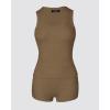 imageCHICME Womens Pajama Sets Casual Sleeveless Tank Top and Shorts Ribbed Knit 2 Piece Lounge SetKhaki
