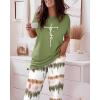 imageCHICME Womens Pajamas Sets 2 Piece Short Sleeve Lounge Set Printed Loose Pants Pj Sets Loungewear SetAombre Green
