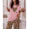 imageCHICME Womens Pajamas Sets 2 Piece Short Sleeve Lounge Set Printed Loose Pants Pj Sets Loungewear SetBleopard Pink