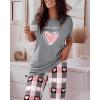 imageCHICME Womens Pajamas Sets 2 Piece Short Sleeve Lounge Set Printed Loose Pants Pj Sets Loungewear SetHeart Gray