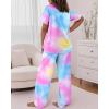 imageCHICME Womens Pajamas Sets 2 Piece Short Sleeve Lounge Set Printed Loose Pants Pj Sets Loungewear SetOmbre Multicolor