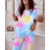 imageCHICME Womens Pajamas Sets 2 Piece Short Sleeve Lounge Set Printed Loose Pants Pj Sets Loungewear SetOmbre Multicolor