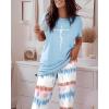 imageCHICME Womens Pajamas Sets 2 Piece Short Sleeve Lounge Set Printed Loose Pants Pj Sets Loungewear SetPombre Blue