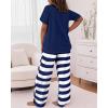 imageCHICME Womens Pajamas Sets 2 Piece Short Sleeve Lounge Set Printed Loose Pants Pj Sets Loungewear SetWpurplish Blue