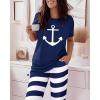 imageCHICME Womens Pajamas Sets 2 Piece Short Sleeve Lounge Set Printed Loose Pants Pj Sets Loungewear SetWpurplish Blue