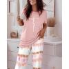 imageCHICME Womens Pajamas Sets 2 Piece Short Sleeve Lounge Set Printed Loose Pants Pj Sets Loungewear SetXombre Pink