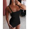 imageCHICME Womens Square Neck RibKnit Slim Fit Mini Dress Sleeveless Bodycon Dress Casual Summer DressBlack