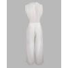 imageCHICME Womens Summer Two Piece Outfits V Neck Metal Button Front Crop Tank Vest Wide Leg linen Pants Matching SetsBeige