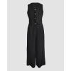 imageCHICME Womens Summer Two Piece Outfits V Neck Metal Button Front Crop Tank Vest Wide Leg linen Pants Matching SetsCblack
