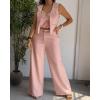 imageCHICME Womens Summer Two Piece Outfits V Neck Metal Button Front Crop Tank Vest Wide Leg linen Pants Matching SetsDpink