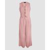 imageCHICME Womens Summer Two Piece Outfits V Neck Metal Button Front Crop Tank Vest Wide Leg linen Pants Matching SetsDpink