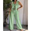 imageCHICME Womens Summer Two Piece Outfits V Neck Metal Button Front Crop Tank Vest Wide Leg linen Pants Matching SetsGreen