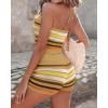 imageChicMe Women 2 Piece Summer Outfits Striped Knit Hollow Out Halter Top and Casual Crochet Shorts SetBrown