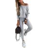 imageCHICME 2 Piece Lounge Outfit 2025 Long Sleeve Knit Pullover Tops Drawstring Pants Set Tracksuit SweatsuitGray