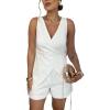 imageCHICME Summer Sets for Women 2 Piece Outfits Wrap V Neck Sleeveless Tank and Shorts Set Casual Outfits for WomenWhite