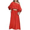 imageCHICME Women Summer 2 Piece Outfits Off Shoulder Lantern Sleeve Top Flowy Wide Leg Pants SetZred