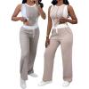 imageCHICME Womens 2 Piece Outfits Casual Slim Fit Tank Tops Elastic Waist Straight Leg Pants Ribbed TracksuitsApricot