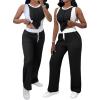 imageCHICME Womens 2 Piece Outfits Casual Slim Fit Tank Tops Elastic Waist Straight Leg Pants Ribbed TracksuitsBlack