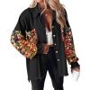 imageCHICME Womens Denim Jacket 2025 Sequin Patchwork Long Sleeve Jackets Top Button Front Oversized Denim ShacketOrange