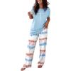 imageCHICME Womens Pajamas Sets 2 Piece Short Sleeve Lounge Set Printed Loose Pants Pj Sets Loungewear SetPombre Blue