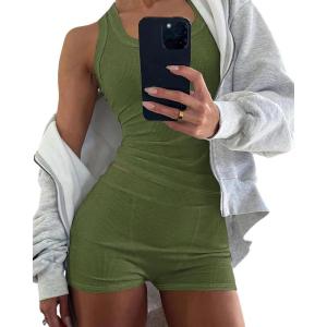 imageCHICME Womens Pajama Sets Casual Sleeveless Tank Top and Shorts Ribbed Knit 2 Piece Lounge SetBarmy Green