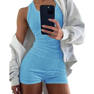 imageCHICME Womens Pajama Sets Casual Sleeveless Tank Top and Shorts Ribbed Knit 2 Piece Lounge SetLighted Blue