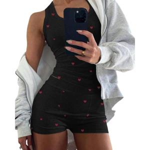 imageCHICME Womens Pajama Sets Casual Sleeveless Tank Top and Shorts Ribbed Knit 2 Piece Lounge SetXheart Black