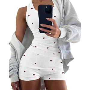 imageCHICME Womens Pajama Sets Casual Sleeveless Tank Top and Shorts Ribbed Knit 2 Piece Lounge SetYheart White