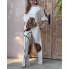 imageCHICME 2 Piece Outfits for Women Floral Print Batwing Sleeve Skew Neck Tops Wide Leg Pants Matching Lounge SetsBeige