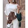 imageCHICME 2 Piece Outfits for Women Floral Print Batwing Sleeve Skew Neck Tops Wide Leg Pants Matching Lounge SetsBeige