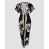 imageCHICME Summer Dresses for Women Floral Print Plunge V Neck Midi Dress Casual Ruched Slit Bodycon Party DressAblack