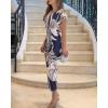 imageCHICME Summer Dresses for Women Floral Print Plunge V Neck Midi Dress Casual Ruched Slit Bodycon Party DressBlue