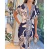 imageCHICME Summer Dresses for Women Floral Print Plunge V Neck Midi Dress Casual Ruched Slit Bodycon Party DressBlue