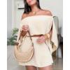 imageCHICME Womens 2 Piece Short Sets OffShoulder MultiWays Batwing Sleeve Top with Bandeau Matching Shorts SetApricot