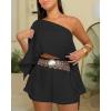 imageCHICME Womens 2 Piece Short Sets OffShoulder MultiWays Batwing Sleeve Top with Bandeau Matching Shorts SetBlack