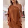 imageCHICME Womens 2 Piece Short Sets OffShoulder MultiWays Batwing Sleeve Top with Bandeau Matching Shorts SetBrown