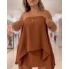 imageCHICME Womens 2 Piece Short Sets OffShoulder MultiWays Batwing Sleeve Top with Bandeau Matching Shorts SetBrown