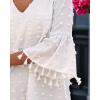 imageCHICME Womens 2025 Summer Dress Swiss Dot V Neck Bell Sleeve Shift Dress Casual Flowy Mini DressesAwhite