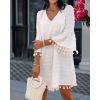 imageCHICME Womens 2025 Summer Dress Swiss Dot V Neck Bell Sleeve Shift Dress Casual Flowy Mini DressesAwhite