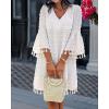 imageCHICME Womens 2025 Summer Dress Swiss Dot V Neck Bell Sleeve Shift Dress Casual Flowy Mini DressesAwhite